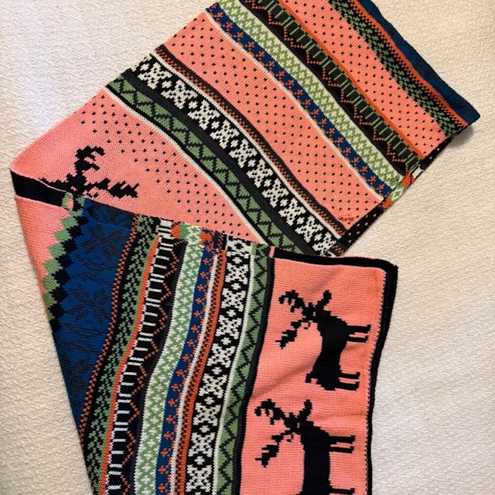 Fair‎ Isle Lovarzi Reversible Knit Winter Oversized Scarf Deer Winter